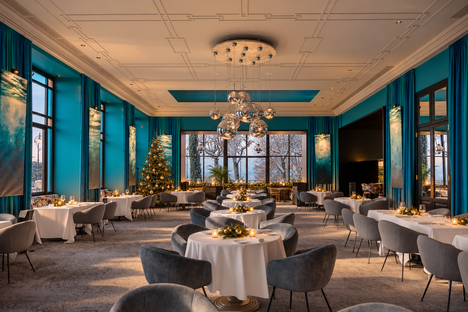 Elegant blue interiors at BLU Restaurant